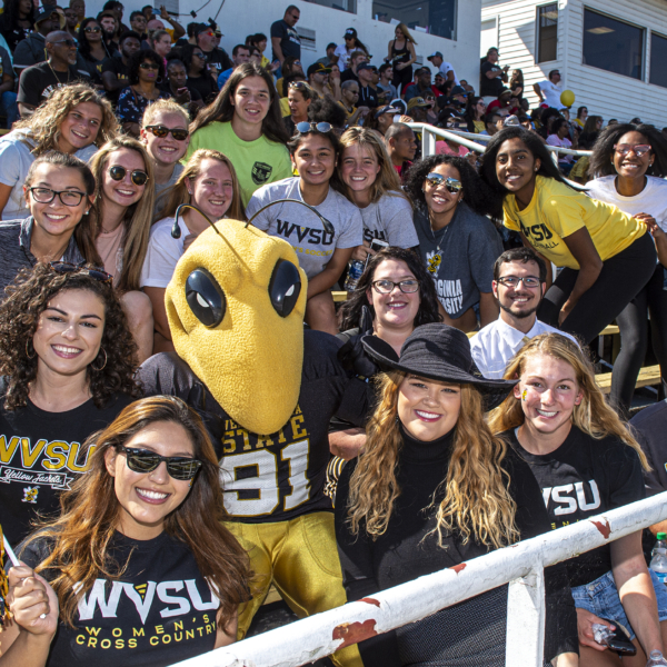 Students pose with the WVSU mascot